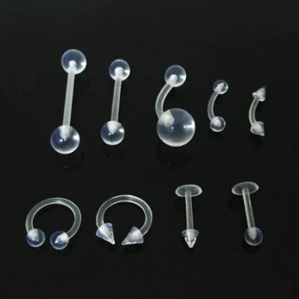 

2pcs Barbell Tongue Belly Ring Invisible Nose Rings Clear White Acrylic Ball Punk Bar Lip Ring Silicone Eyebrow Body Piercing