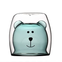eco friendly reusable wholesale borosilicate drinkware double wall coffee tea milk mug cute bear glass cup