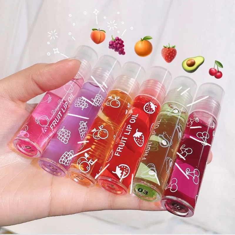 

6pcs/set Transparent Hydrating Lip Gloss Fruit Roll-on Balm Lip Makeup Primer Moisturizing Clear Lip Oil Long Lasting Cosmetics