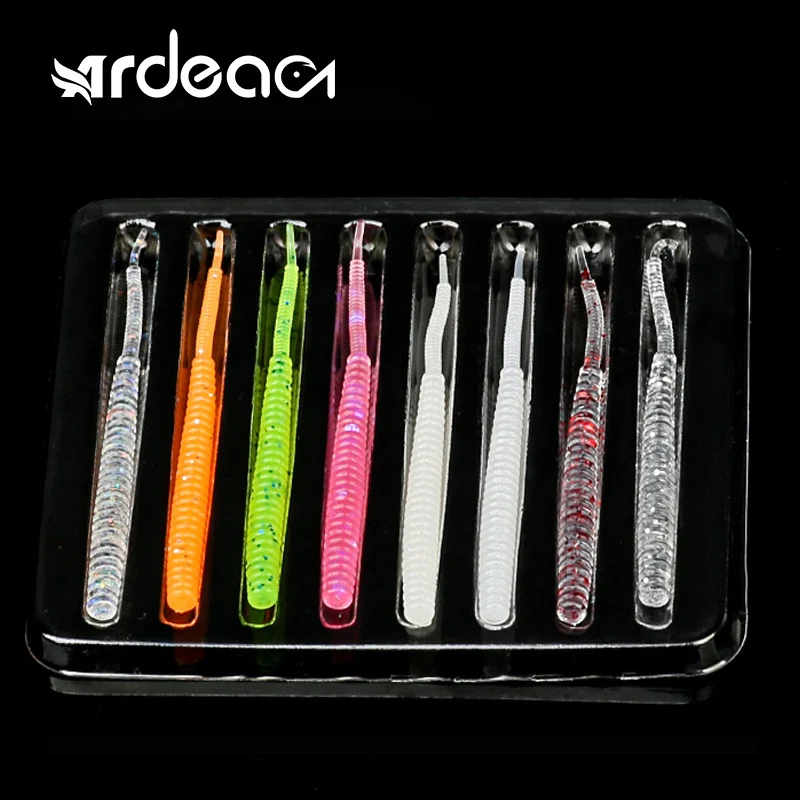 

ARDEA Small Fish Soft Lure 65mm/0.5g 8pcs Silicone Maggot Worm Needle Tail Rubber Root Fishing Bait Wobblers Jig Bass Swimbait