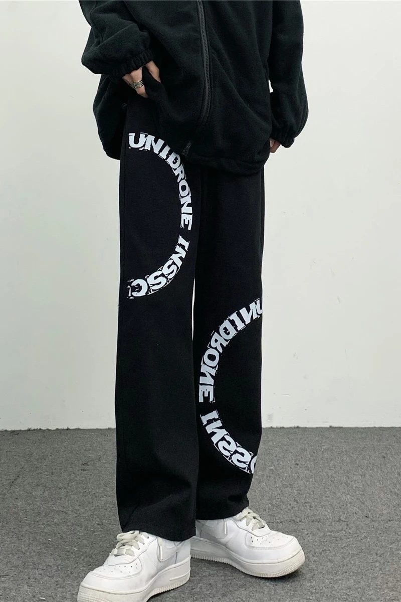 Men's Jeans Semicircle Alphabet Print Straight Jeans Unisex Denim Trousers Y2k Pants Wide Leg Pants Women's Pants Men Clothing