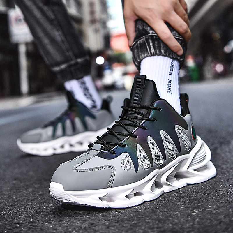 Reflective Men's Casual Sports Shoes Elasticity Cushioning Male Baskets Sneakers Lightweight Breathable Mesh Plus Running Shoes