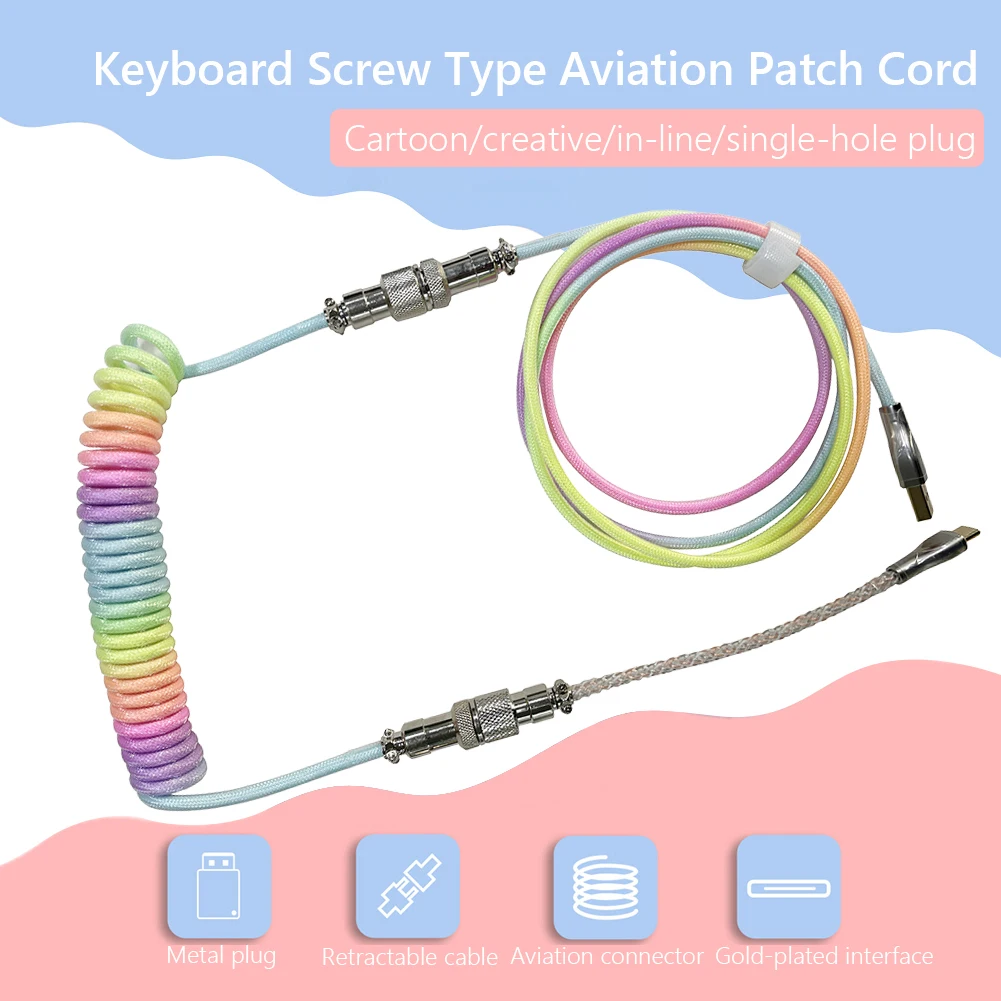 

Mechanical Gaming Keyboard Coiled Cable RGB Backlit 2.8m Type C USB Aviator Coiling Wire Plug Connector Spiral Paracord