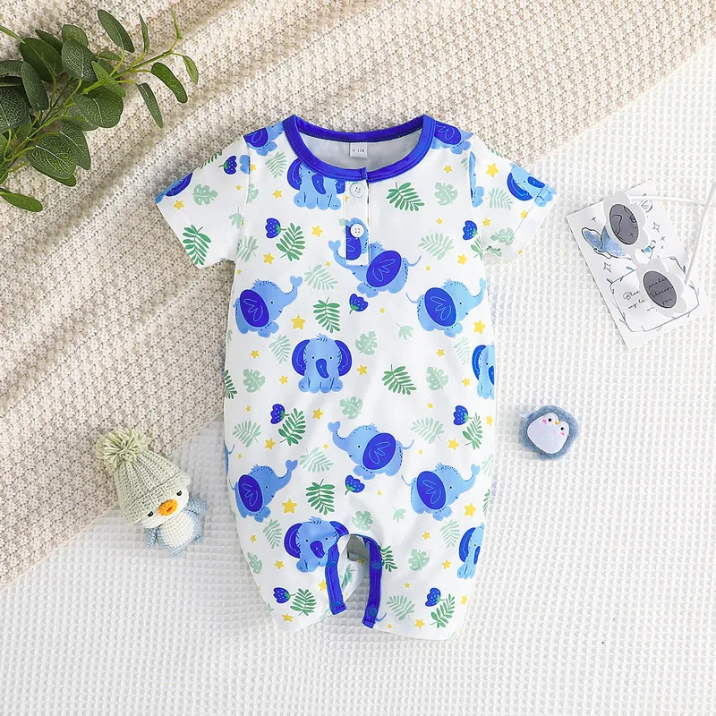 

Laura Kors New Summer Infant Newborn Boys Romper Short Sleeve O Neck Print Elephant Blue Baby Cute Rompers Clothes Outfits 0-2T