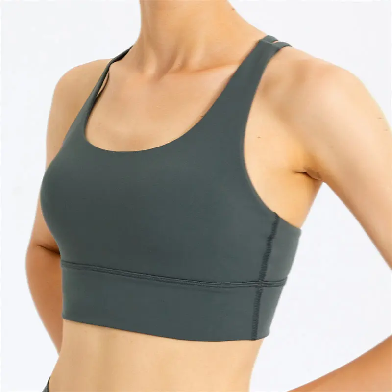 

Cross Strappy Sports Bra Medium Support Brushed Soft Gym Women's Bra Push Up Bra with Removable Padding