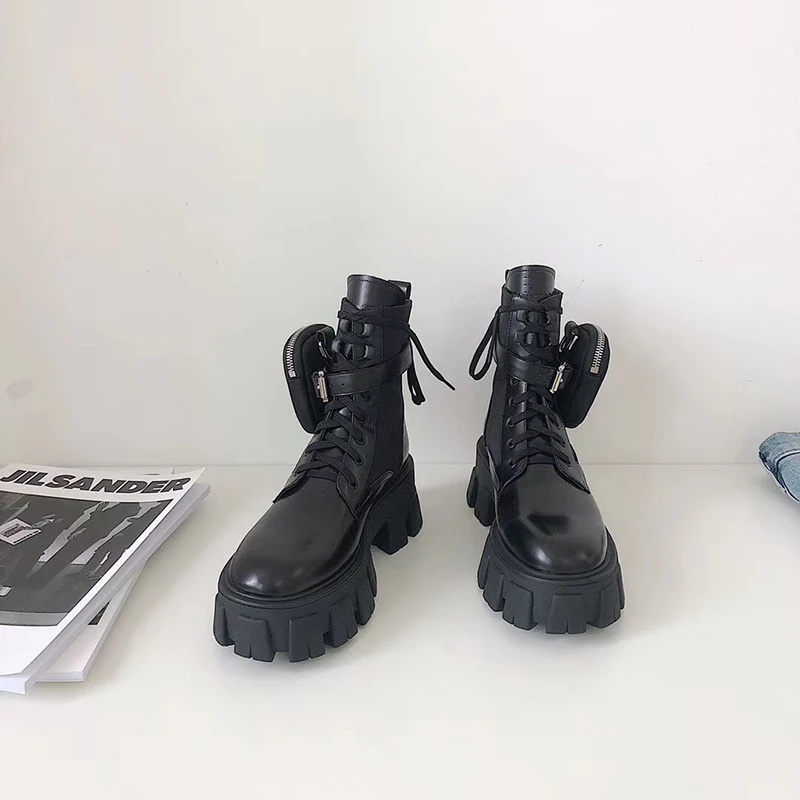 

Top Brand Genuine Leather Boots Woman Fashion Genuine Leather High Heel Motorcycle Boots Ladies Vintage Autumn Boots