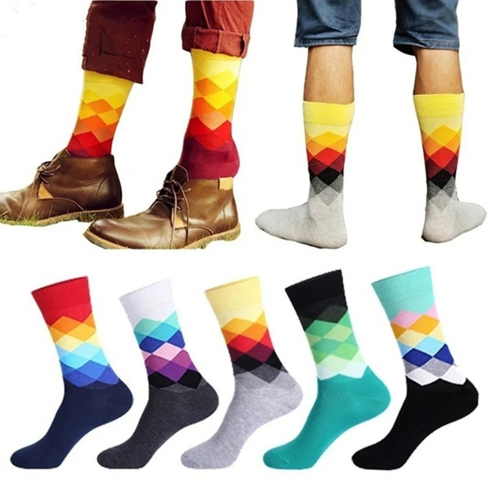 

Peonfly Colorful Casual Happy Men Funny Cotton Socks Warm British Style Plaid Calcetines Divertidos Hot