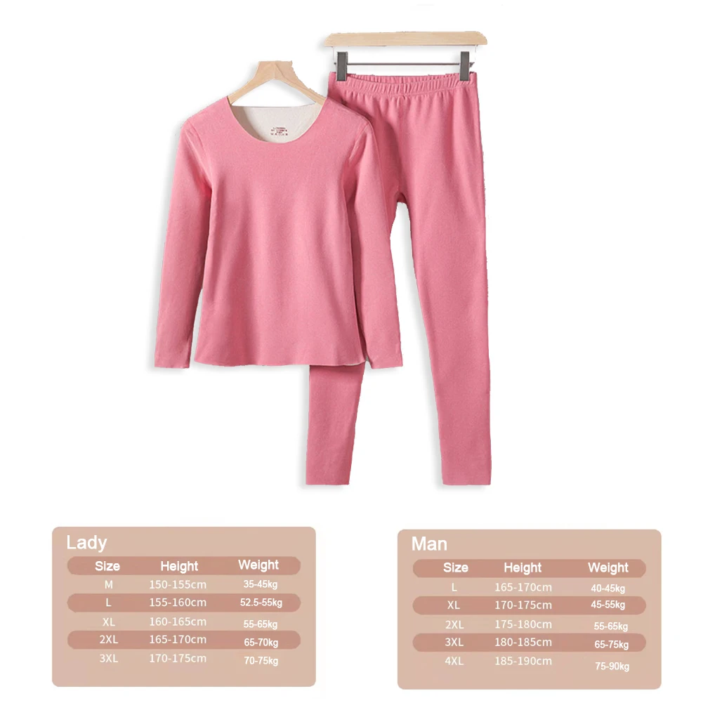 Winter Cashmere Thermal Heated Underwear Set Keep Warm Pajama Suit Warm Lingerie Unisex Thermal Top And Trousers Clothing Set