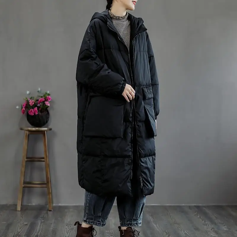 New Winter Coat for Women Down Jackets Coats Parkas Jackets Oversize Hooded Long Down Jacket Warm Big Pocket Fashion Loose