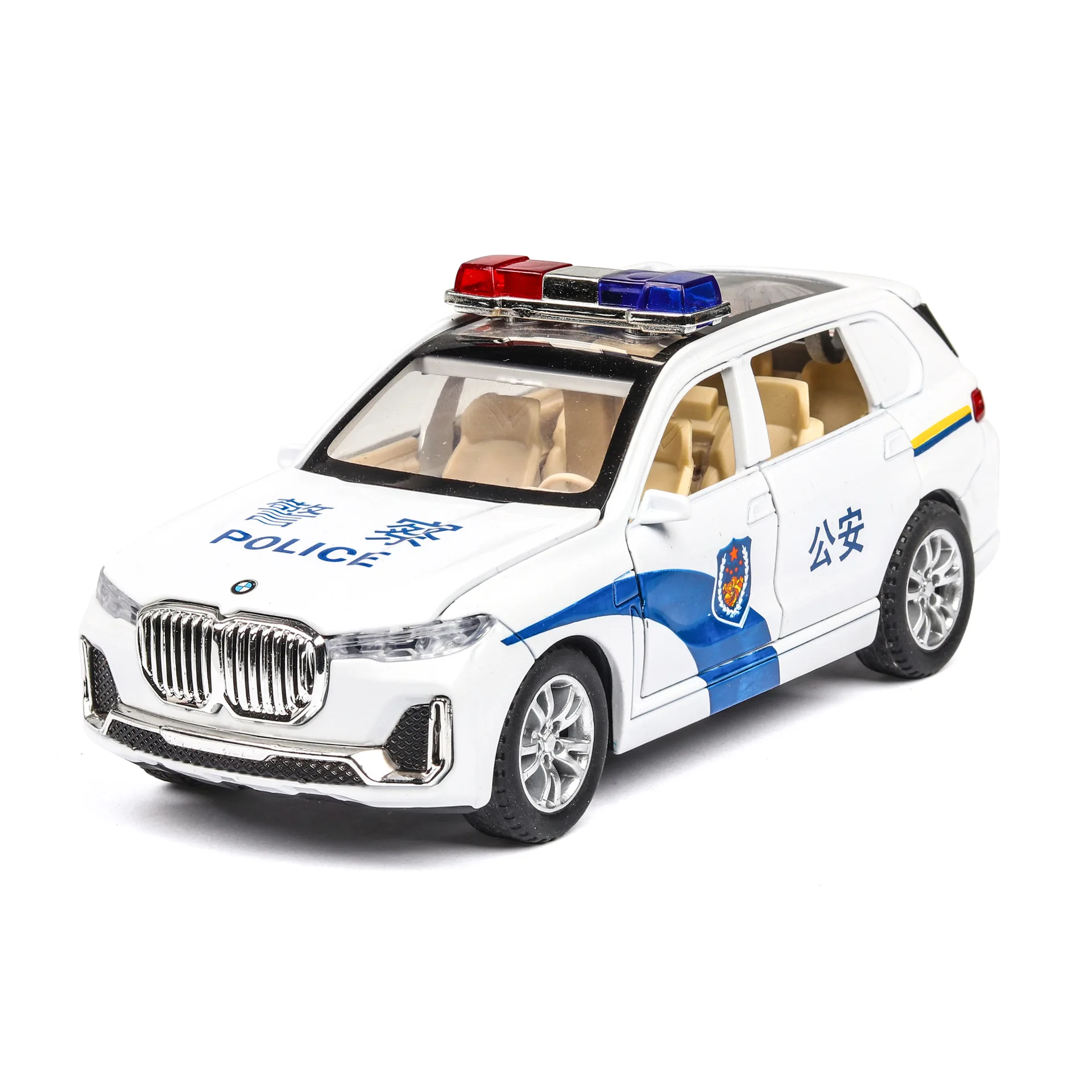 

1:32 BMW X7 police fire SWAT car Diecast Alloy car model Sound and light pull back function kids toys Gift for children A36