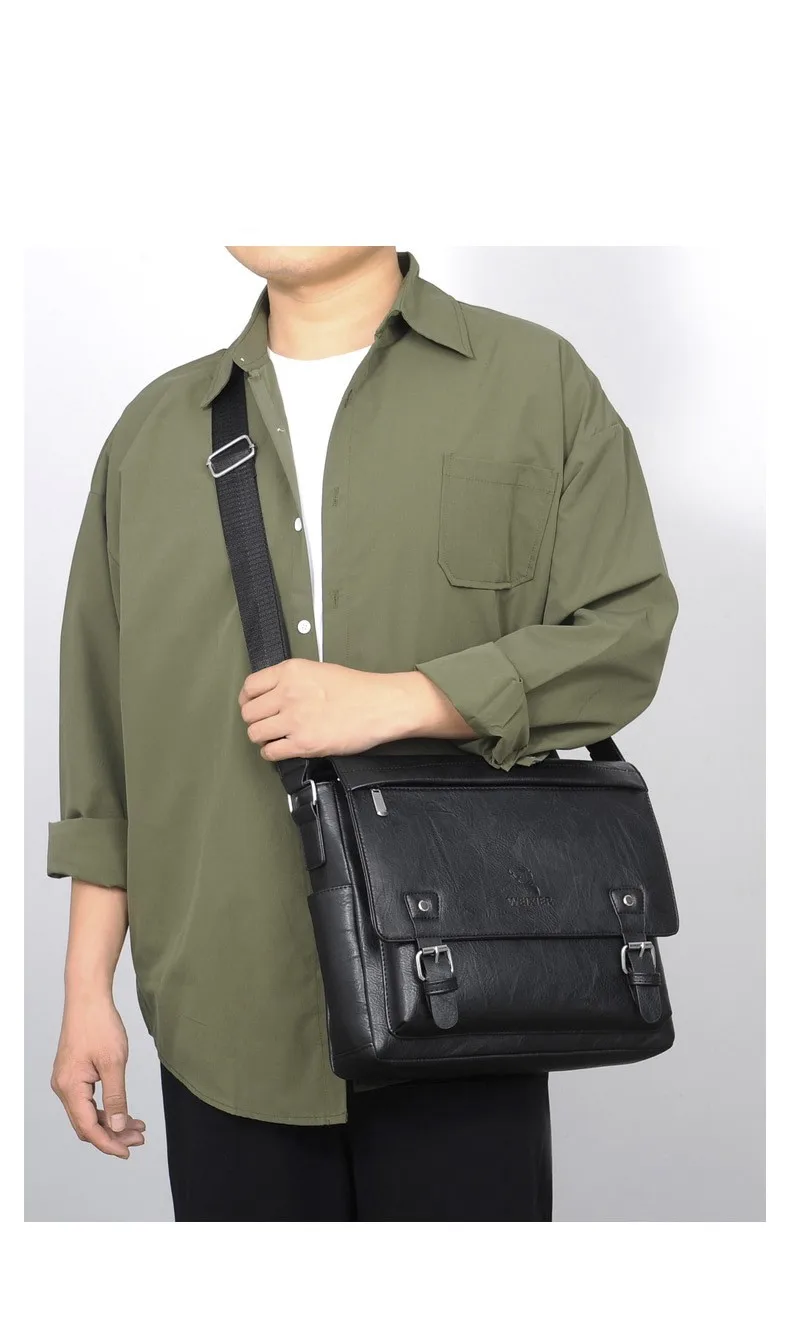 Men's Shoulder Bag Crossbody Briefcase Retro Casual Laptop Business PU Flip Cover Waterproof Black Brown