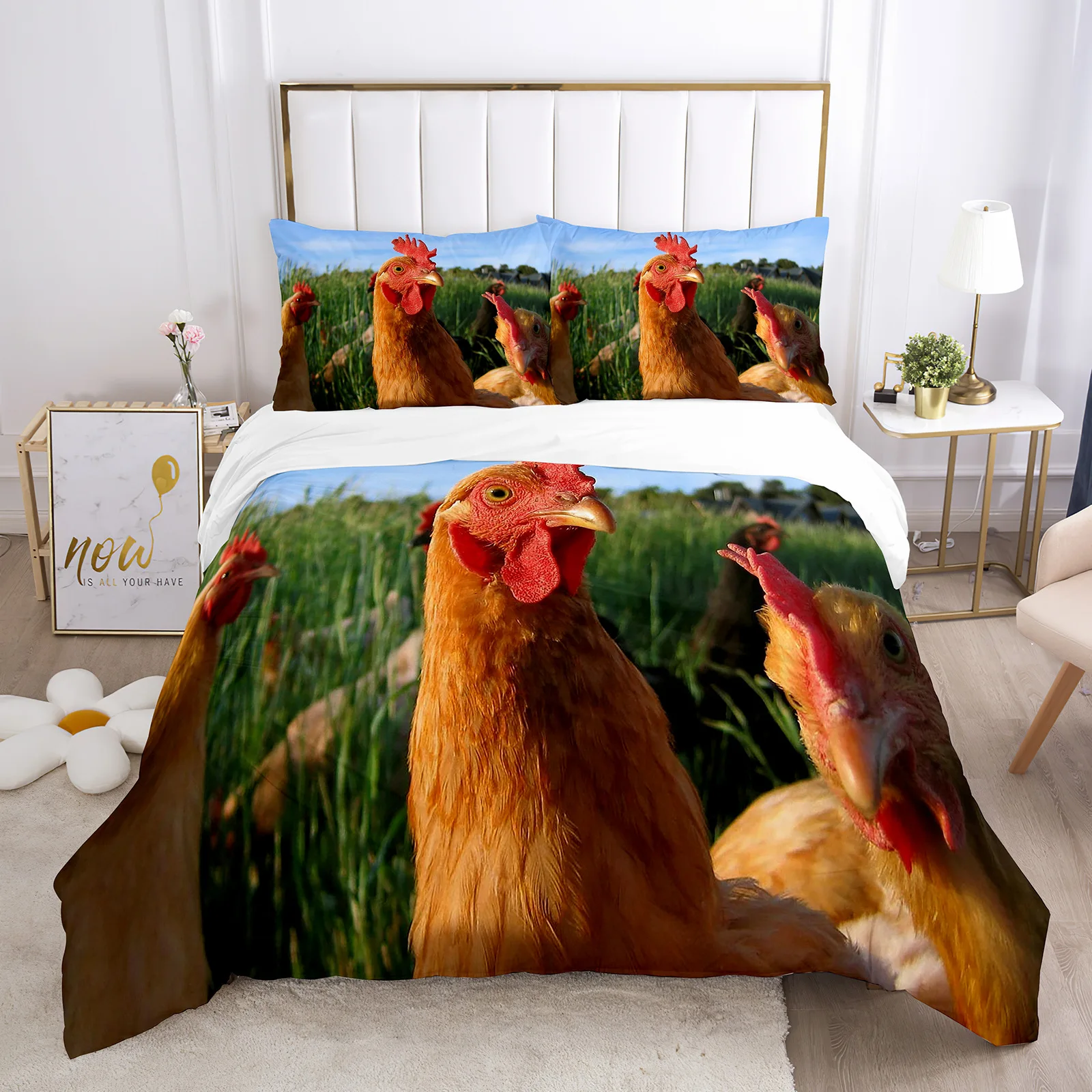 

Cool Animal Pattern Comforter Cover Funny Chicken Pattern Bedding Set Chicken Duvet Cover Set Microfiber Wildlife Quilt Cover