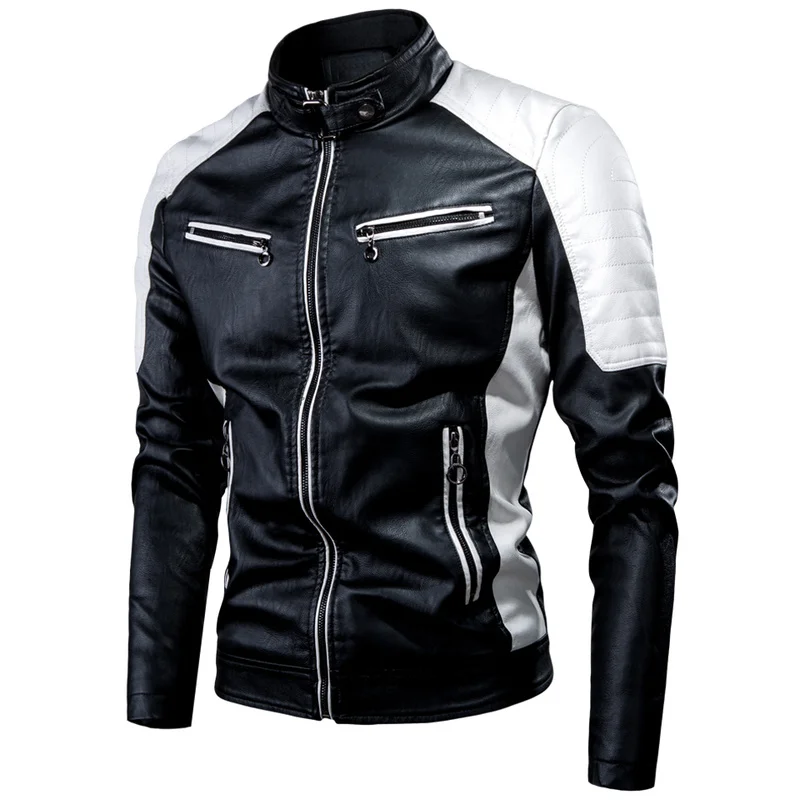 

Men's car splicing leather jacket fashion motorcycle jacket retro style warm leather Vintage warm jacket Leisure motorcycle coat