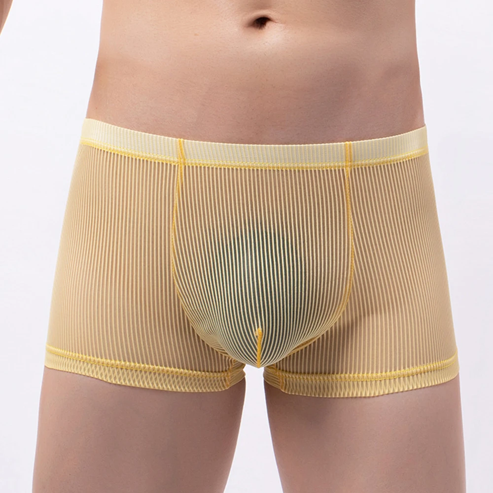 

2022 Men Sexy Sheer Breathable Comfort Underpants Trunks Soft Panties Stripe Briefs Fashionable Boxers Comfortable Underwear