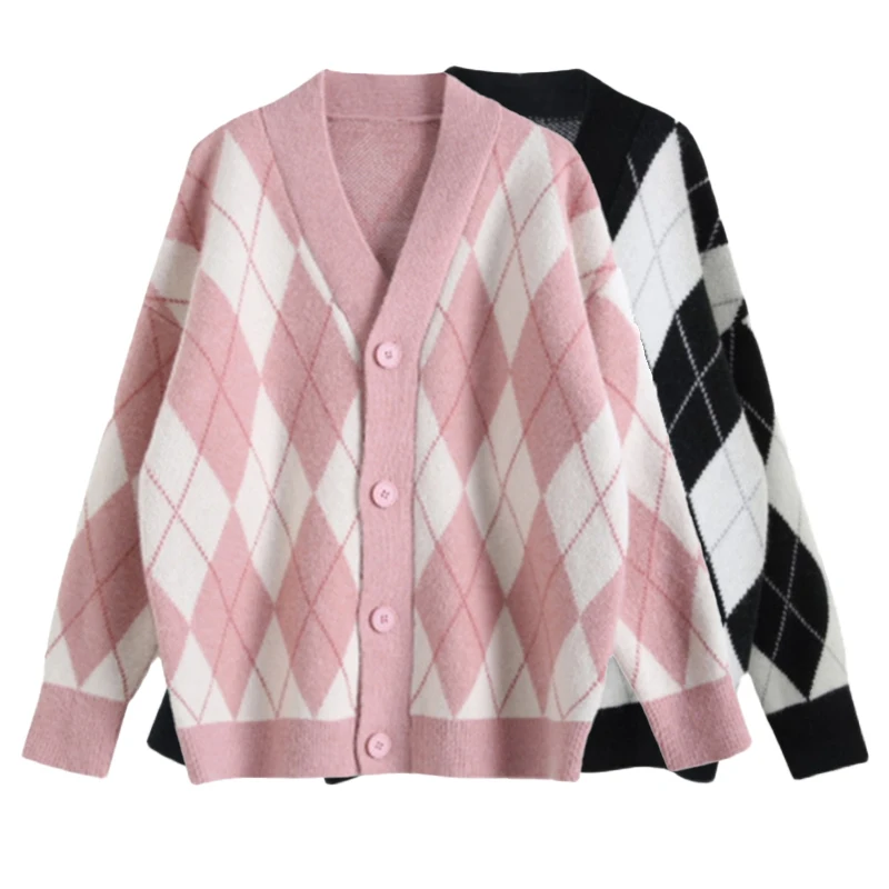 

Женский трикотажный кардиган с V-образным вырезом, розовый или черный однобортный короткий свитер с длинным рукавом, Повседневный Кардиган ...
