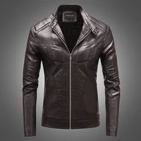 2022 european and american mens leather jacket plush warm lapel mens leather jacket pu motorcycle jacket