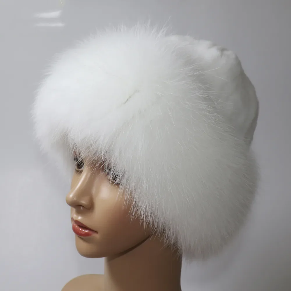 

New Hight Quality Real Fur Elasticity Hat For Women Winter Warm Real Rex Rabbit Fur Hats Natural Luxury Knitted Real Fox Fur Cap