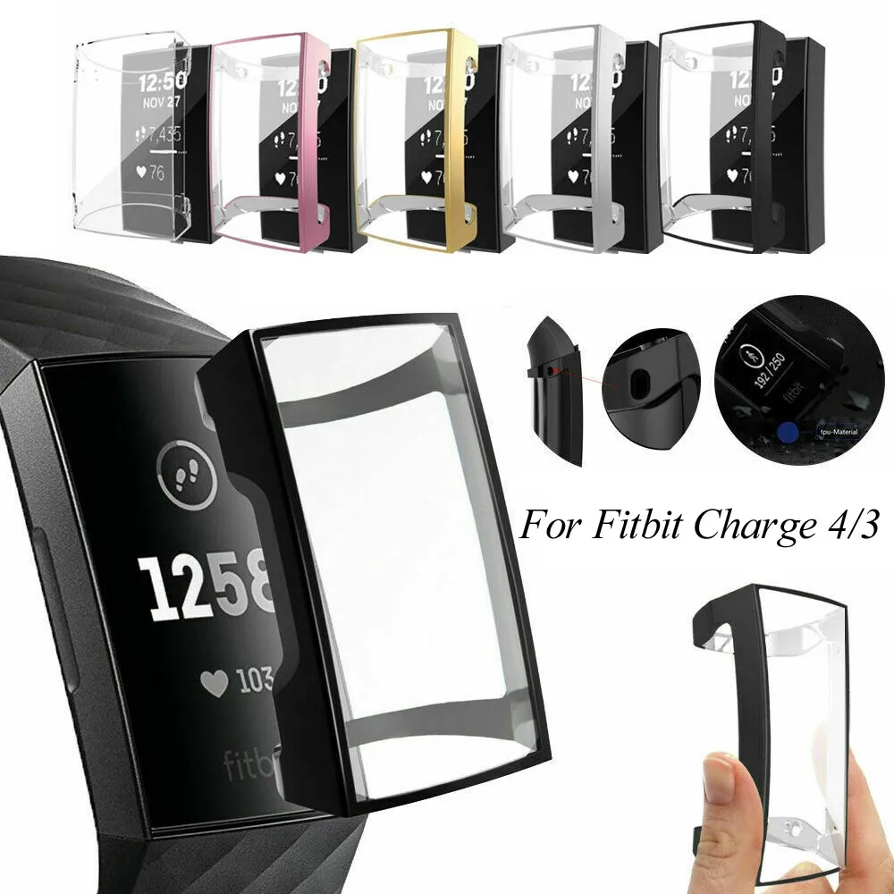 

TPU Electroplate Soft ShockProof Case Protective Cover For FitbitCharge 3 4 Screen Protector Lightweight Bumper TPU Shell