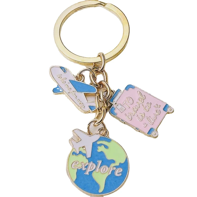

Travel Around The World Keychain Aircraft Earth KeyRing Women Man Accessories Jewelry Bag Pendant Family Gift