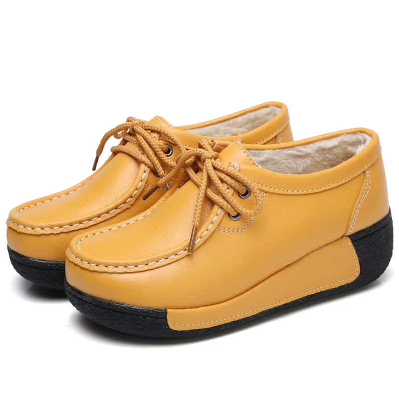 

Autumn and Winter Round-toe Thick-soled Wedge-heeled Small Leather Shoes Sponge Cake-soled Rocking Shoes Women's Single Shoes