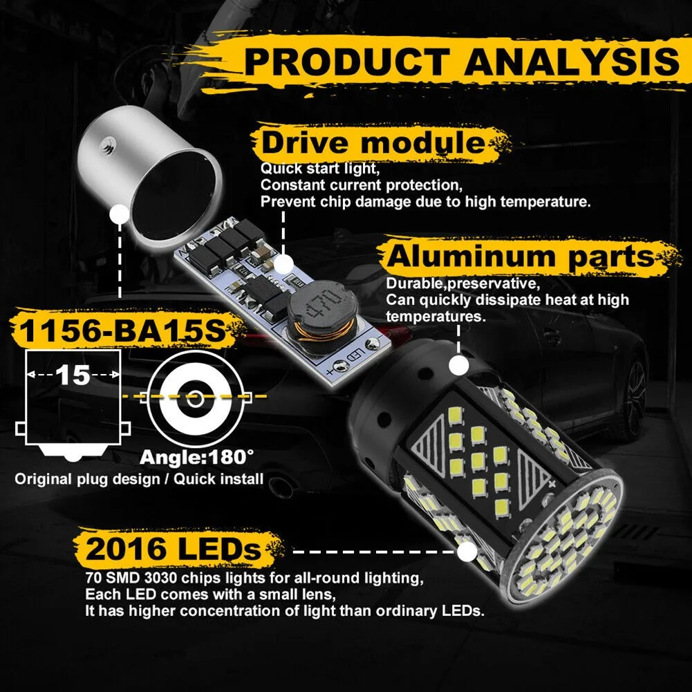 

1156 BA15S LED Light Bulbs 23W 2x 6000K White Accessories Aluminum Alloy