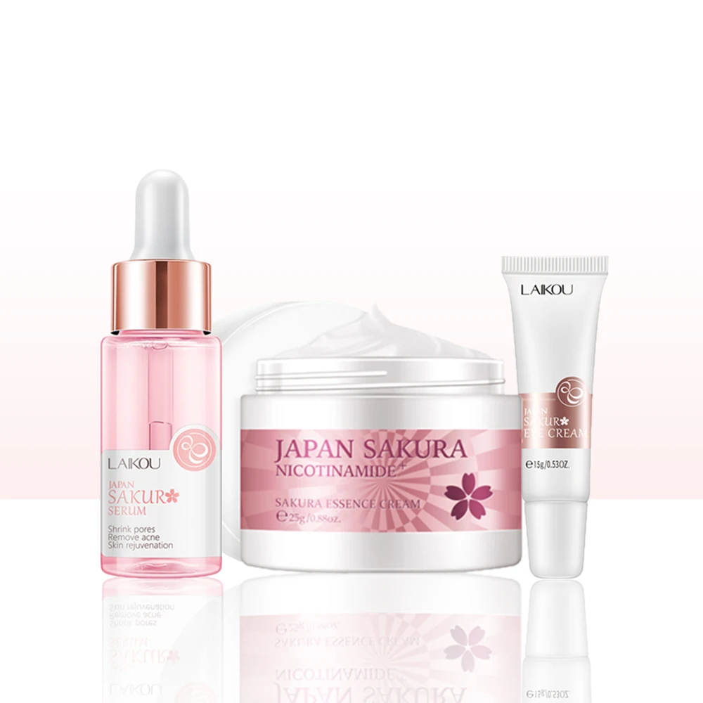 

Hot Sale Sakura 3Pcs Set Anti Wrinkle Aging Collagen Essence Face Cream Fade Dark Circles Eye Cream Moisturizing Whitening Sreum