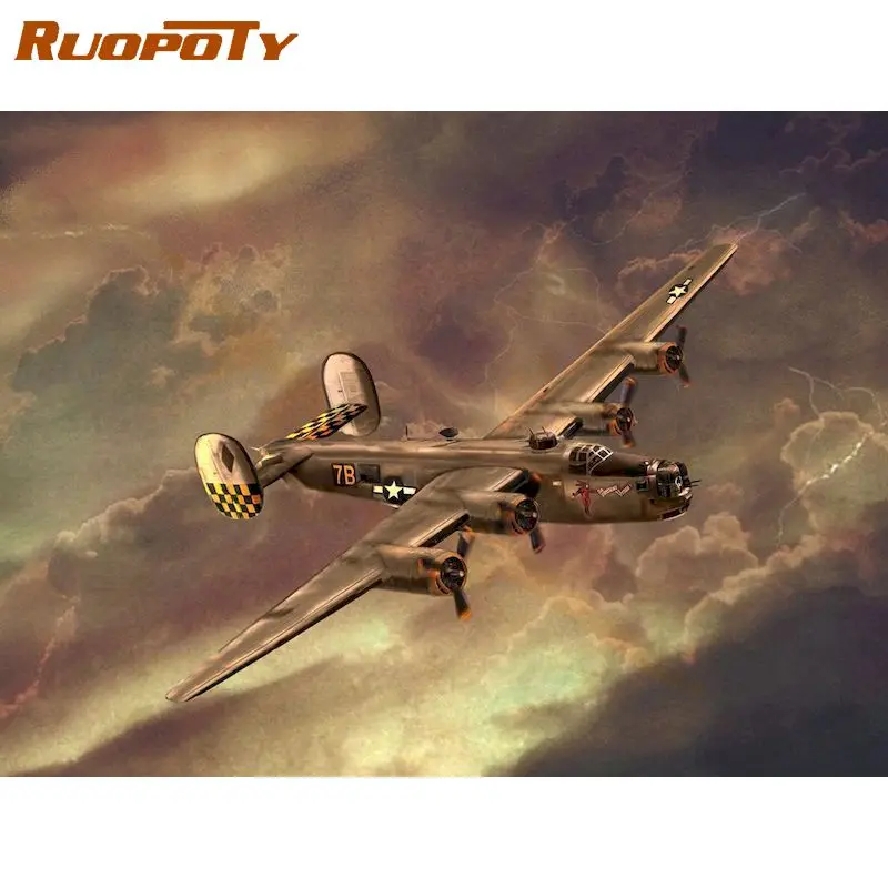

RUOPOTY DIY Oil Painting By Numbers For Adults 60x75cm Frame Air Fighter Landscape Paint Kits Home Decoration Wall Artcraft