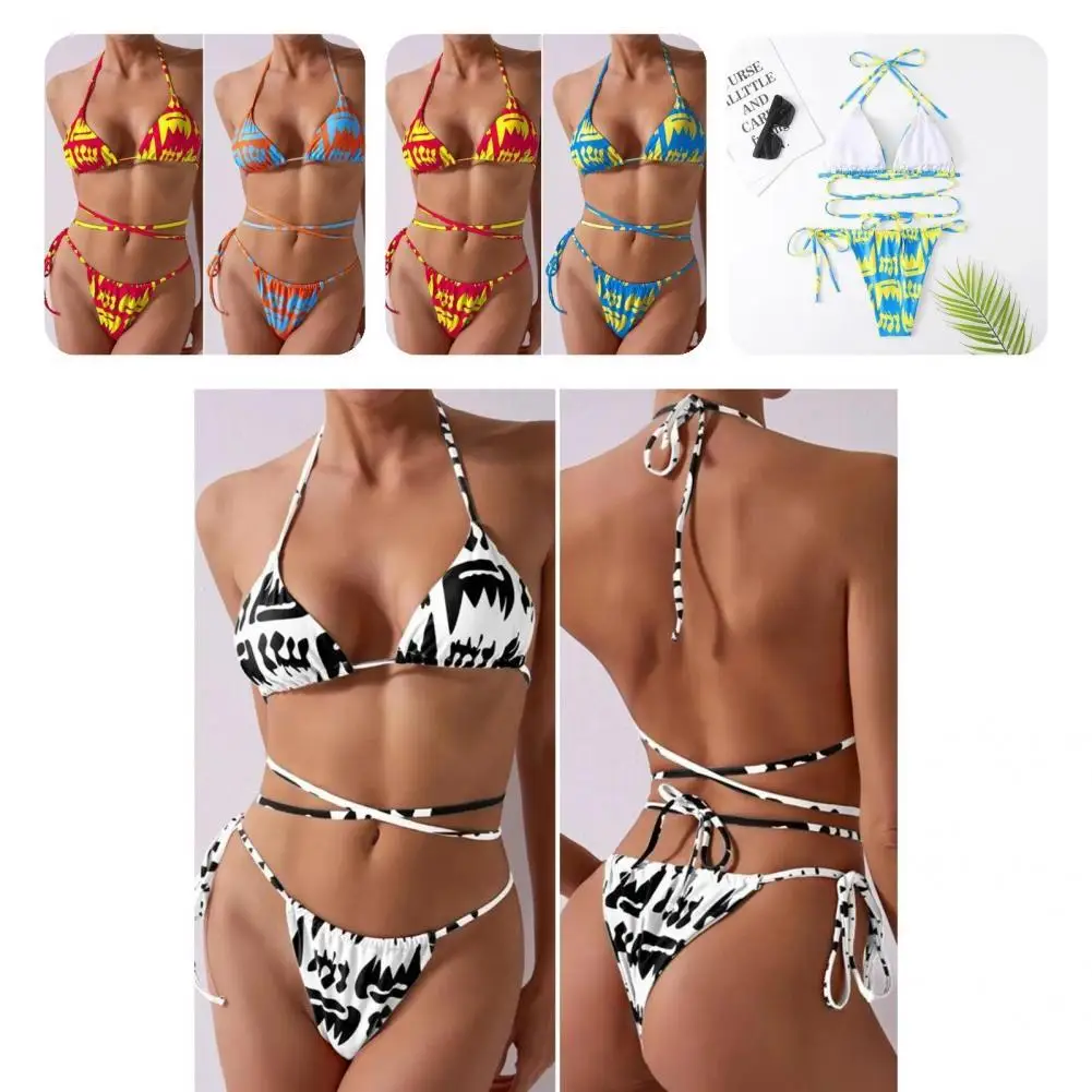 

2 Pcs/Set Bathing Suit Great Cross Strap Swimwear Set Comfortable Halter Neck Summer Bikini
