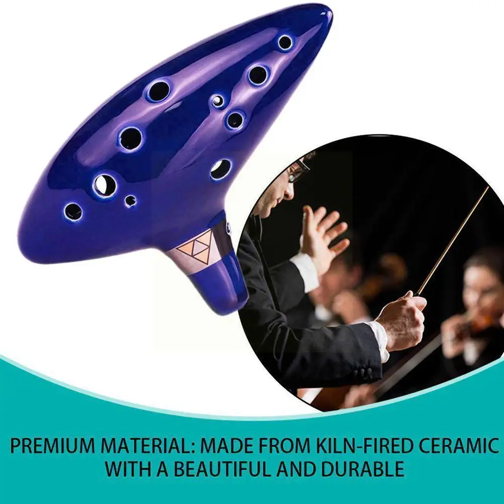 

1pc 12 Hole Ocarina Alto C Ocarina Blue Kiln-fired With Instrument Ceramic Wind Rest Flute Hand J4e1