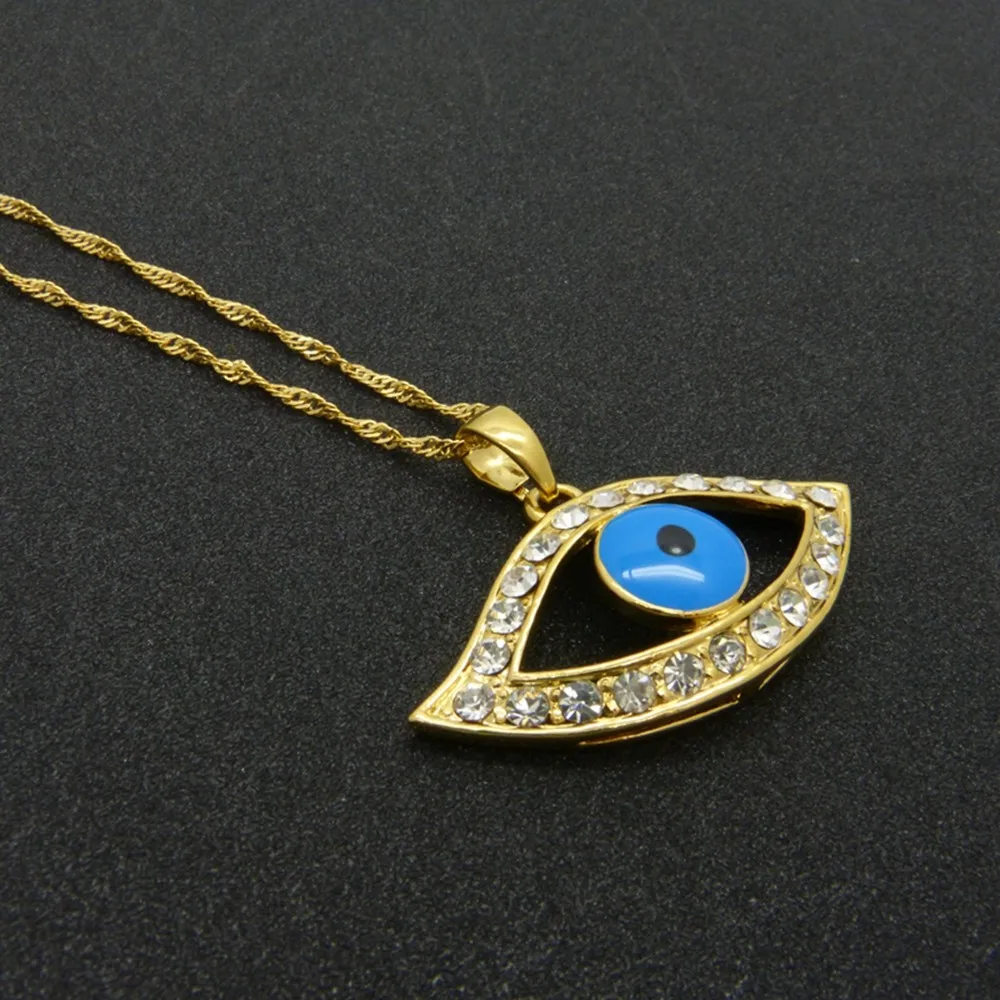 

Blue Turkish Eye Women Pendant Chain 18k Yellow Gold Filled Fashion Jewelry Gift