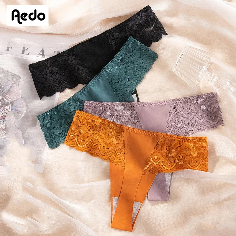 

Aedo Women Panties Nylon Spandex Lace G-string Sexy Antibacterial Seamless Low-rise Lady Underwear N004