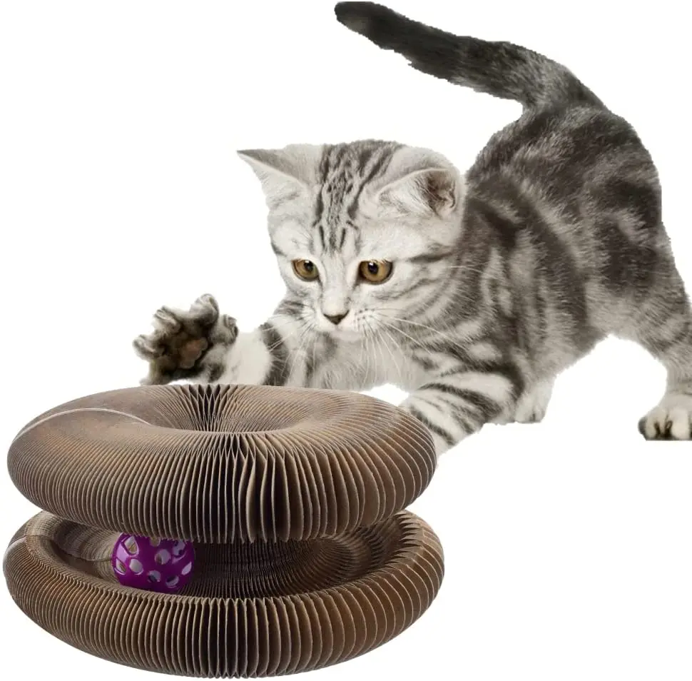 

Magic Organ Cat Scratching Board with Toy Bell Ball, Foldable Cat Scratcher Cardboard Convenient and Cat Scratcher Recyclable