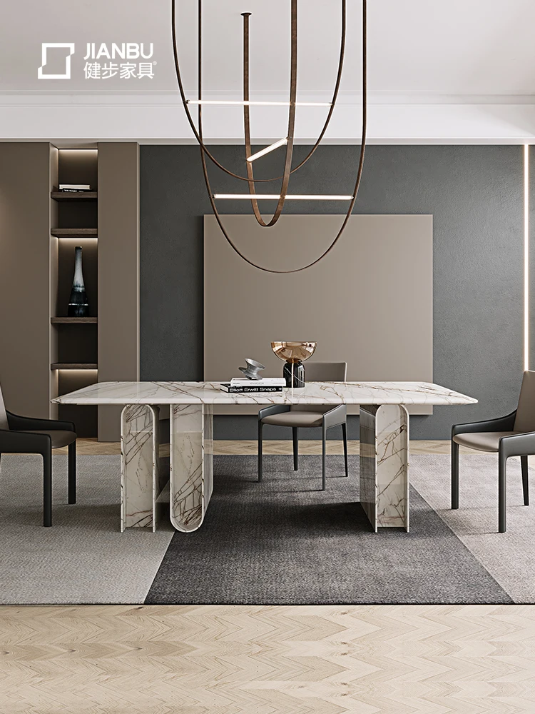 

Italian minimalist marble dining table and chair Nordic designer simple rectangular modern living room creative dining table