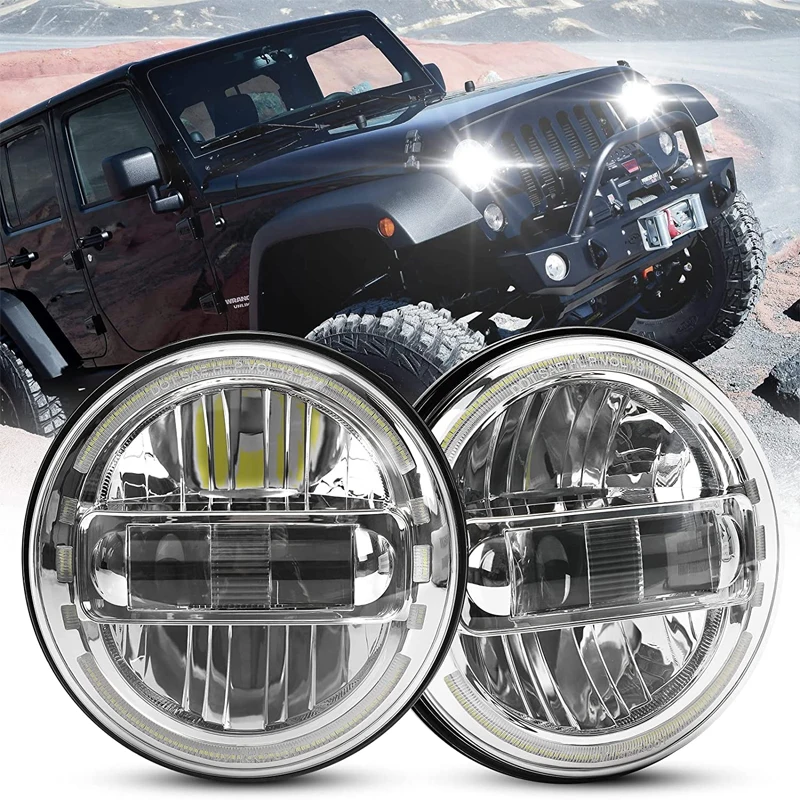 

1Pair Running Lights for Jeep Wrangler JK Land Rover Defend 7 inch LED Round Headlight for Lada Niva 4X4 offroad Car Accessories