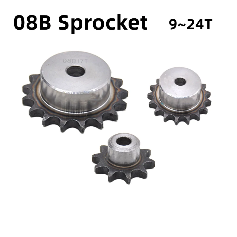 

08B Sprocket 9/10/11/12/13/14/15/16/17/18/19/20/21/22/23/24 Teeth Pitch 12.7mm A3 Steel Industrial Cam Drive Sprocket