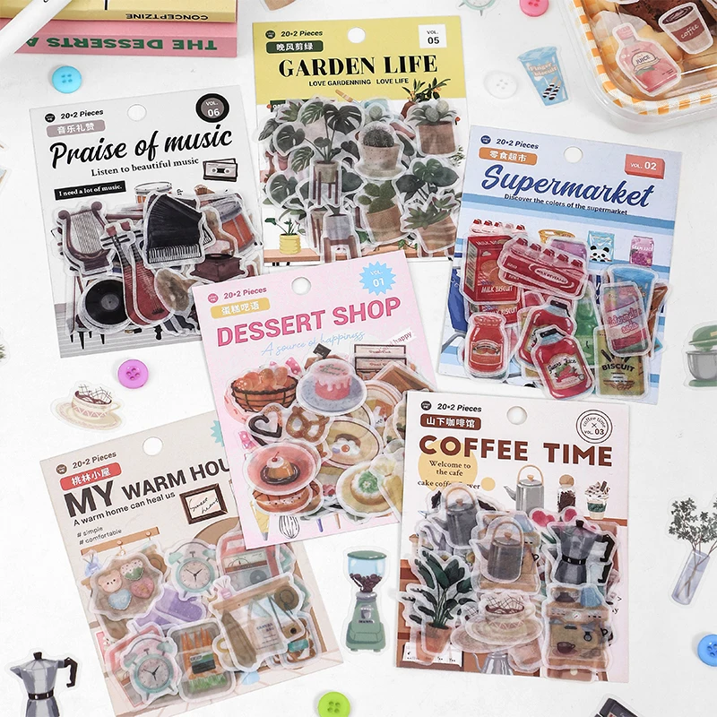 

MOHAMM 40 Sheets Snacks Daily Life Stuff Stickers for Diary Journal Planners DIY Collage Decorative Material Supplies