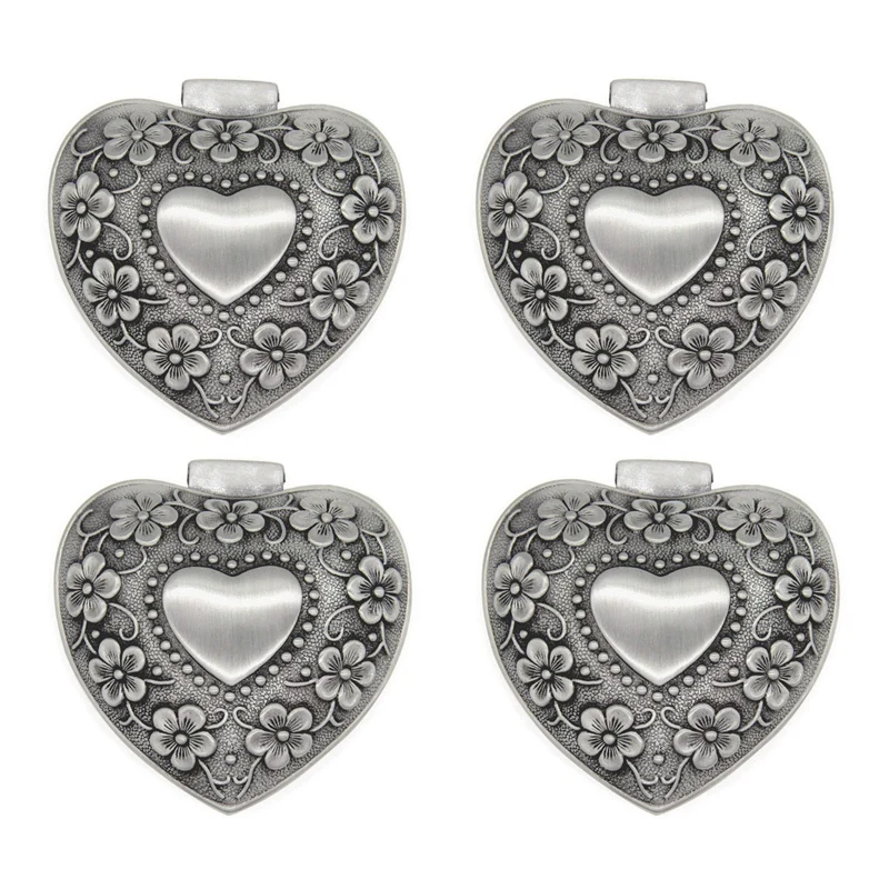

AFBC 4X Classic Vintage Antique Heart Shape Jewelry Box Ring Small Trinket Storage Organizer Chest Christmas Gift,Silver