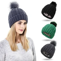 autumn winter warm knitted hats cute big hair ball beanie hat ladies outdoor leisure all match wool cap outdoor riding set