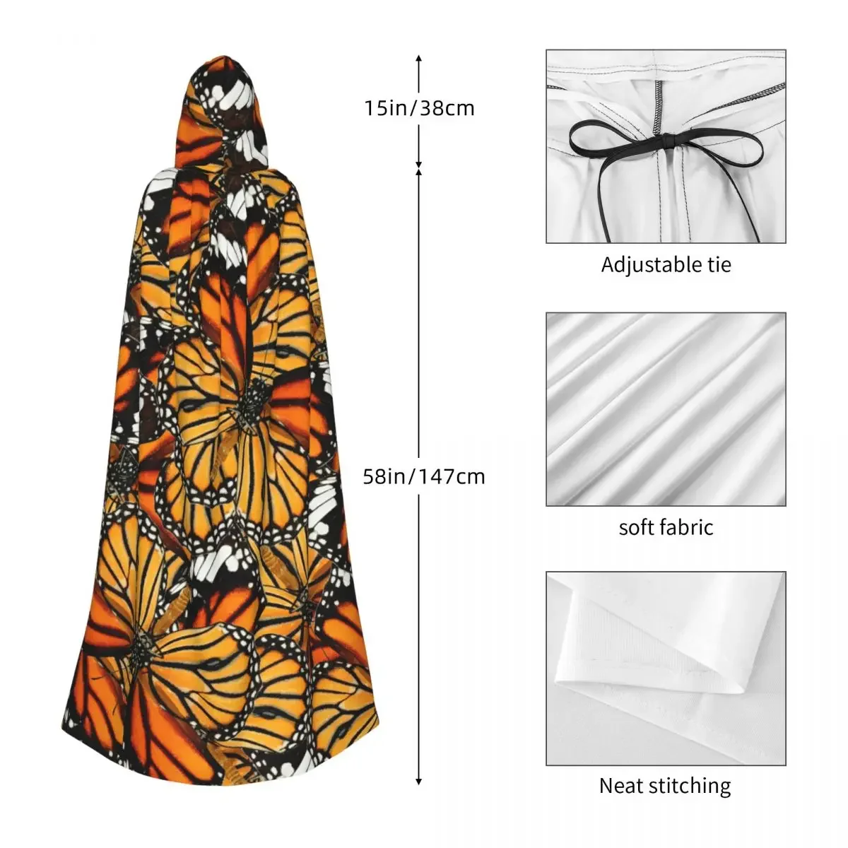 Оранжевый тигр бабочки с капюшоном плащ пальто Хэллоуин Косплей Костюм вампира