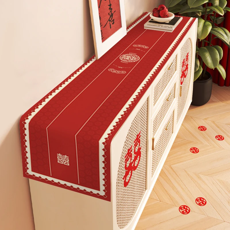 Wedding Tea Table Tablecloth Red Bede TV Cabinet Shoe Decorative Cover Cloth Strip D...