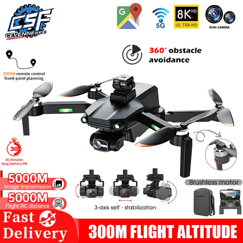 

New Drone 8K Professional HD Camera 3 Axis Gimbal 360° Laser Obstacle Avoidance Photography Brushless Foldable Quadcopter 5 KM