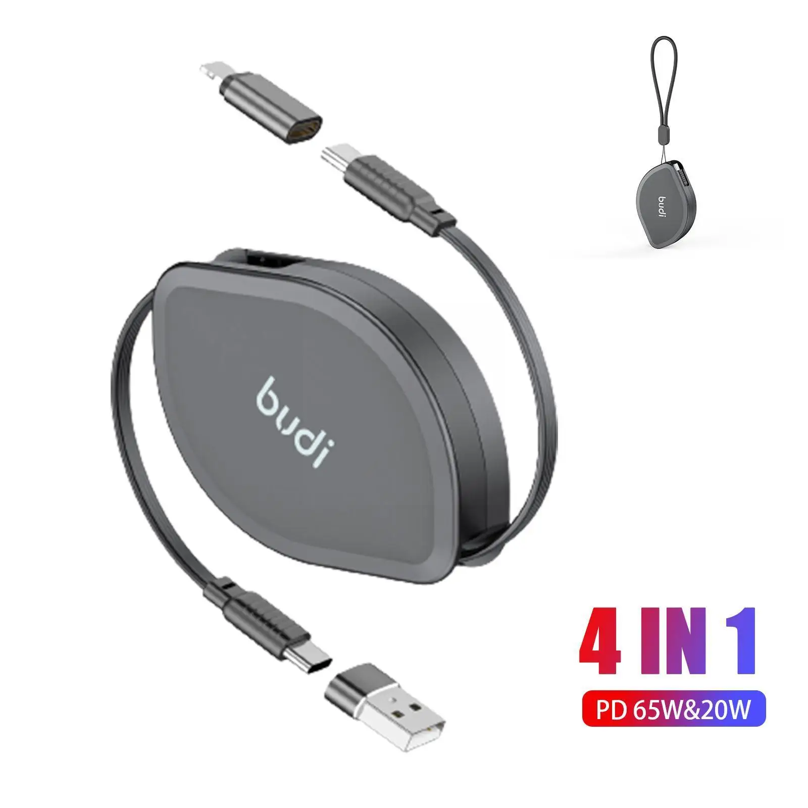 

BUDI 4 In1 PD 65W&20W Retractable USB C PD Type C High-speed Charge Sync Cable Fast Charging Mobile Phone Accessories For I