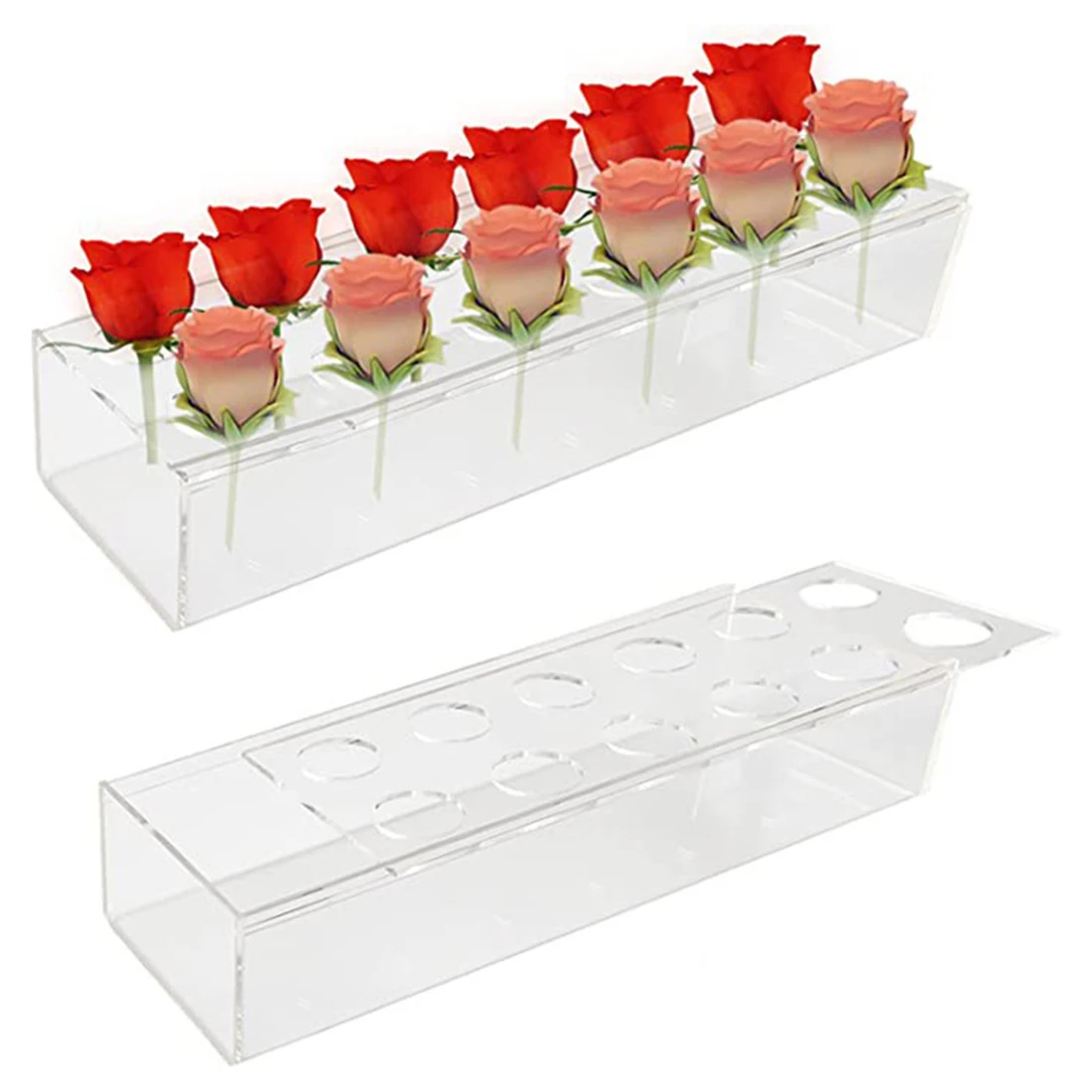 

1PC Clear Acrylic Flower Vase Rectangular For Dining Table Wedding Decoration Rose Gift Box Desktop Home Decor