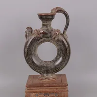 Song Yue Kiln tea black glaze dragon handle chicken head round core pot home decoration antique porcelain ornaments