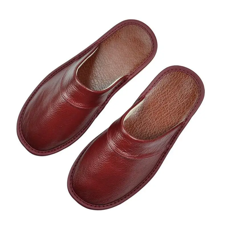 Slippers Men Big Sizes Home  Indoor Cow Leather House for Men's Floor Baotou Slippers Women Non-slip Luxury Soft Flat Shoes images - 6