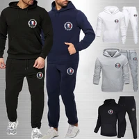 mens fashion sports french logo print tracksuit versatile hooded drawstring suit french logo street trend casual loose suit