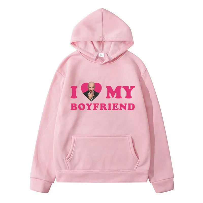 Забавные розовые толстовки с капюшоном I Love My Boyfriend Pitbull Mr Worldwide мужская и женская