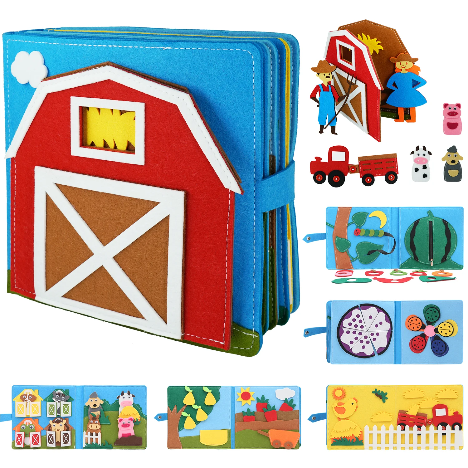 

Toddlers Montessori Toys Busy Board Farm Theme Busy Book for Baby Girls Boys 3D Felt Storytelling Sensory Quiet Book for Travel