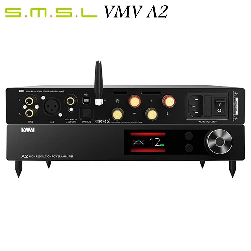 SMSL VMV A2 усилитель мощности с высоким разрешением 32 бит 768 кГц DSD512 bluetooth XMOS 200 Вт сабвуфер предварительный выход 2,1 аудио усилитель мощности