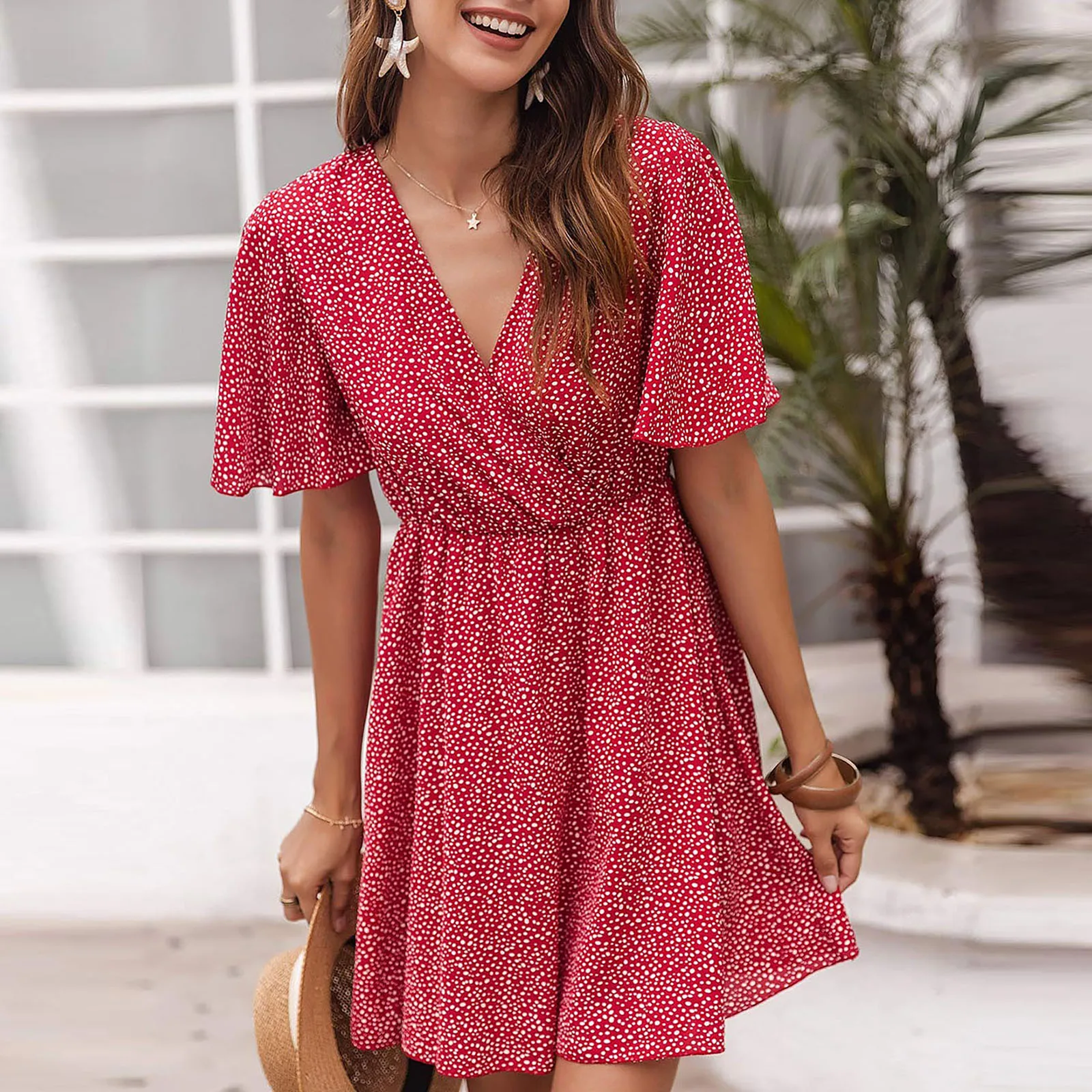 

Женское летнее Платье-трапеция с цветочным принтом и оборками